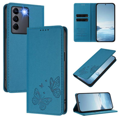 Strong Magnetic Dual Butterfly RFID Vegan Leather Phone Case, For vivo V27 / V27 Pro 5G Global, For vivo V27e 4G / T2 4G Global