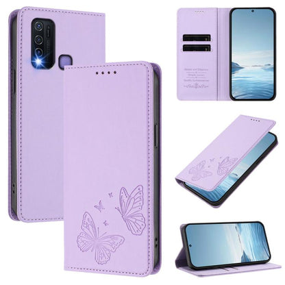 Strong Magnetic Dual Butterfly RFID Vegan Leather Phone Case, For vivo Y30 4G Global