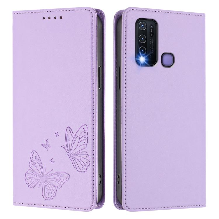 Strong Magnetic Dual Butterfly RFID Vegan Leather Phone Case, For vivo Y30 4G Global