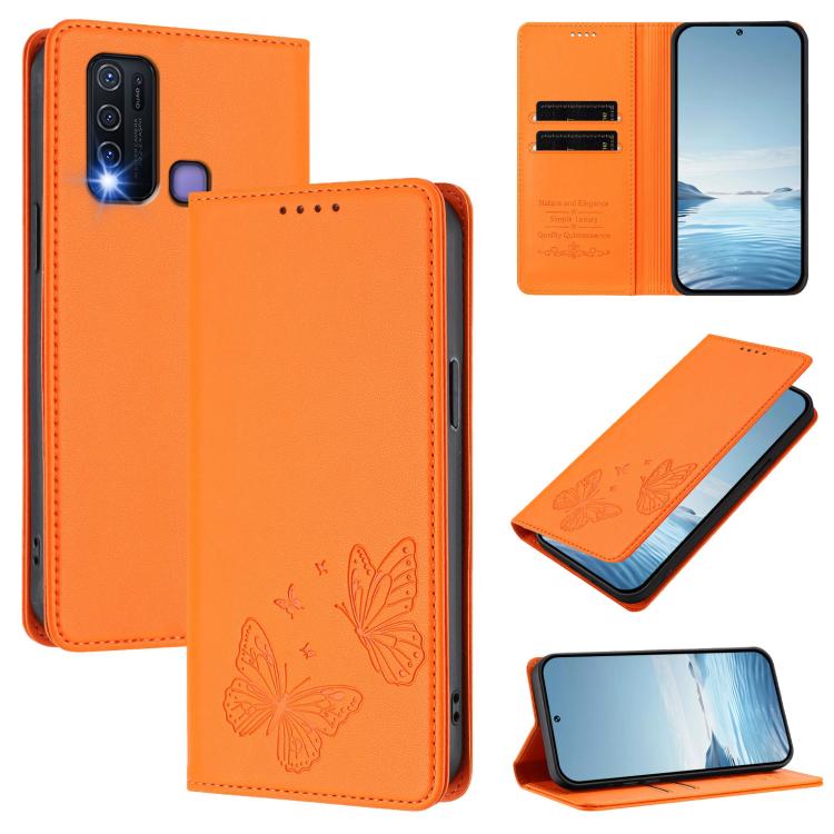 Strong Magnetic Dual Butterfly RFID Vegan Leather Phone Case, For vivo Y30 4G Global