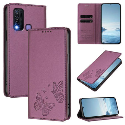 Strong Magnetic Dual Butterfly RFID Vegan Leather Phone Case, For vivo Y30 4G Global
