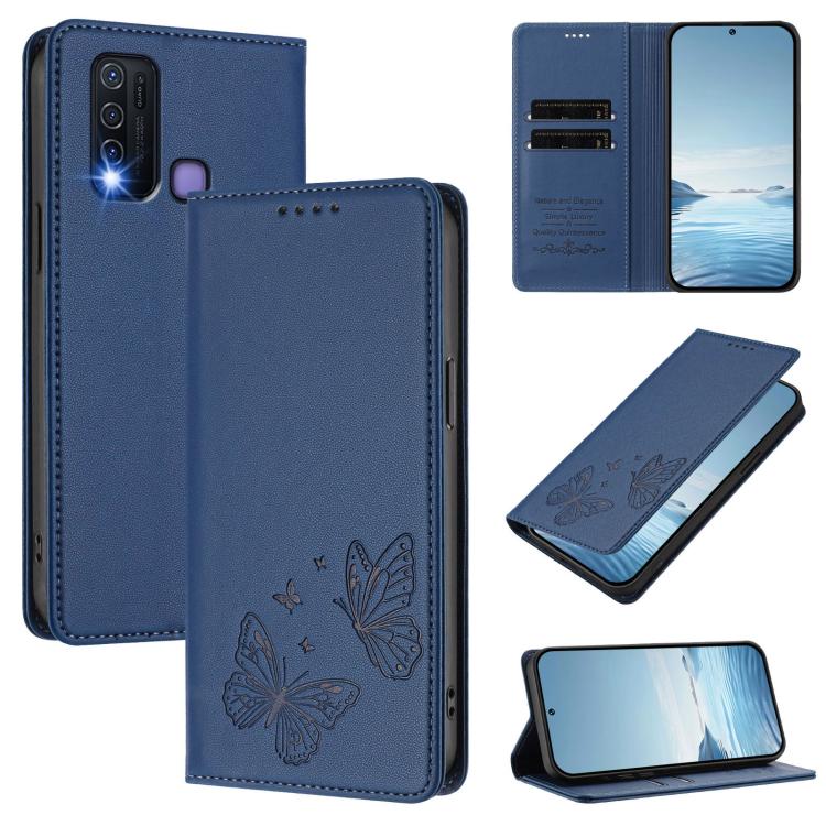 Strong Magnetic Dual Butterfly RFID Vegan Leather Phone Case, For vivo Y30 4G Global