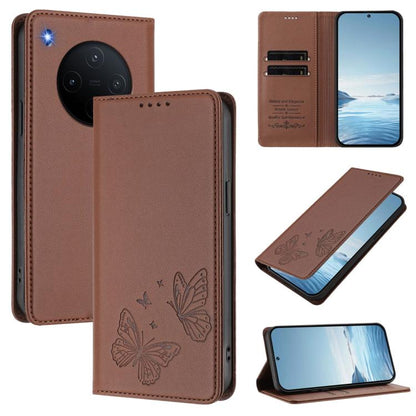 Strong Magnetic Dual Butterfly RFID Vegan Leather Phone Case, For vivo V60 5G / V60e 5G Global, For vivo Y500 Pro 5G