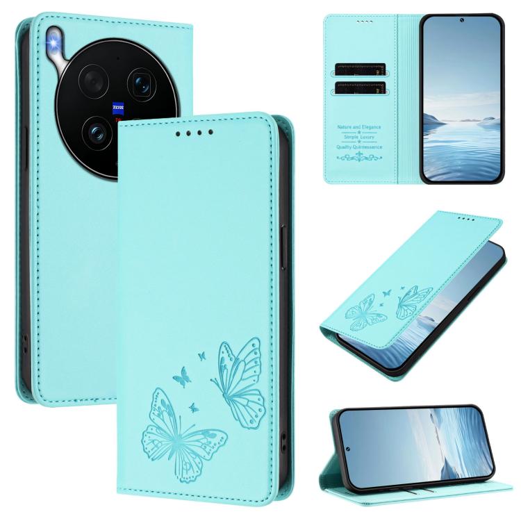 Strong Magnetic Dual Butterfly RFID Vegan Leather Phone Case, For vivo V70 5G / V70 Elite 5G Global, For vivo X300 Ultra