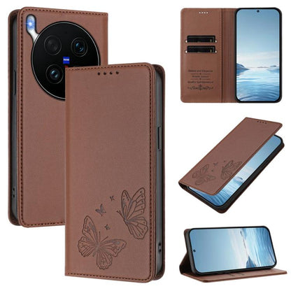 Strong Magnetic Dual Butterfly RFID Vegan Leather Phone Case, For vivo V70 5G / V70 Elite 5G Global, For vivo X300 Ultra
