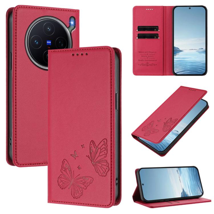 Strong Magnetic Dual Butterfly RFID Vegan Leather Phone Case, For vivo S50 Pro mini / X300 FE 5G  Russia, For vivo X300s