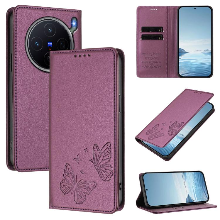 Strong Magnetic Dual Butterfly RFID Vegan Leather Phone Case, For vivo S50 Pro mini / X300 FE 5G  Russia, For vivo X300s