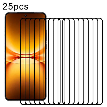 25pcs High Aluminum Full Screen Silk Printing Tempered Glass Film, Support Fingerprint Unlocking, For vivo S60 5G, For vivo Y600 Turbo 5G, For vivo S60 Vitality 5G, For vivo X300 FE 5G Russia, For vivo iQOO 15T 5G, For vivo Y600 Pro 5G, For vivo T5 Pro 5G