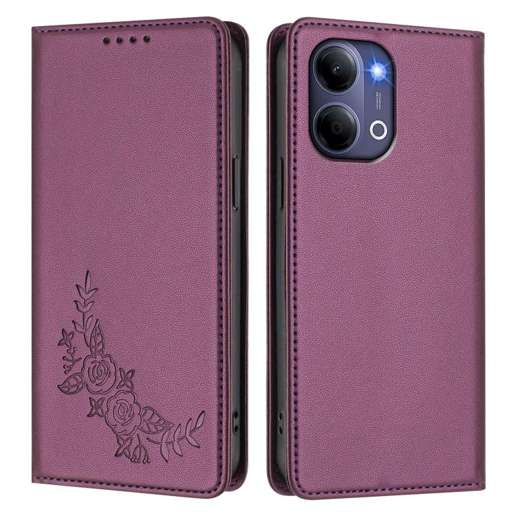 Peony Embossed Magnetic RFID Vegan Leather Phone Case, For vivo Y21 5G Global / Y05 4G, For vivo Y21 5G 2026 / Y04 4G