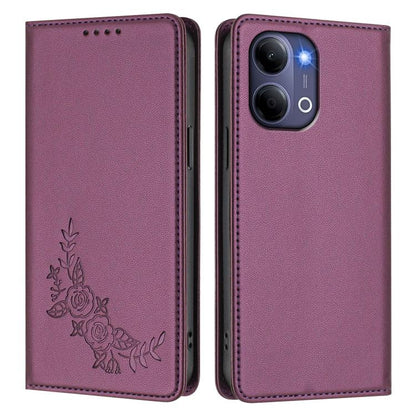 Peony Embossed Magnetic RFID Vegan Leather Phone Case, For vivo Y21 5G Global / Y05 4G, For vivo Y21 5G 2026 / Y04 4G