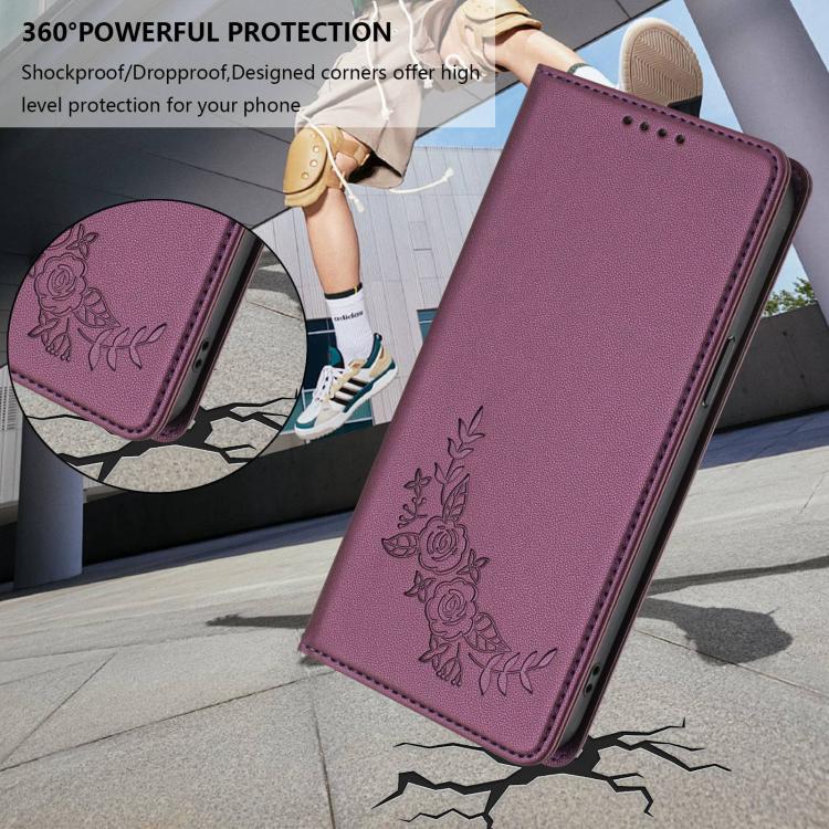 Peony Embossed Magnetic RFID Vegan Leather Phone Case, For vivo Y21 5G Global / Y05 4G, For vivo Y21 5G 2026 / Y04 4G