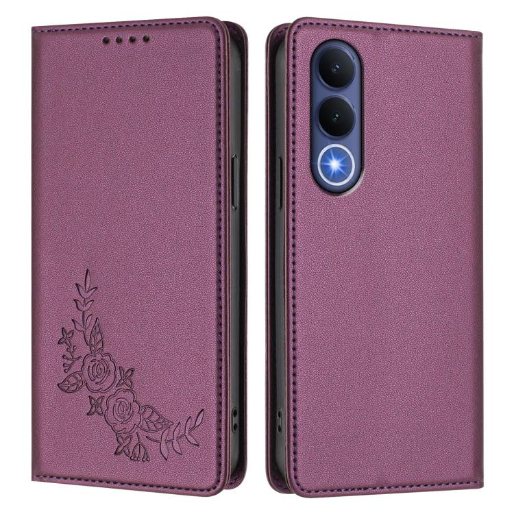 Peony Embossed Magnetic RFID Vegan Leather Phone Case, For vivo V70 FE, For vivo V70 5G / V70 Elite 5G Global