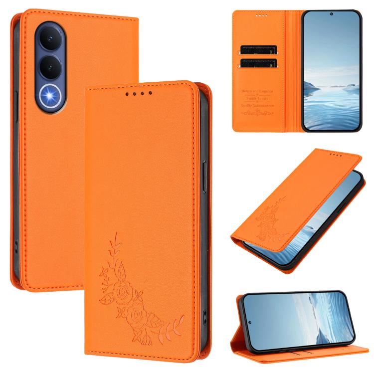 Peony Embossed Magnetic RFID Vegan Leather Phone Case, For vivo V70 FE, For vivo V70 5G / V70 Elite 5G Global