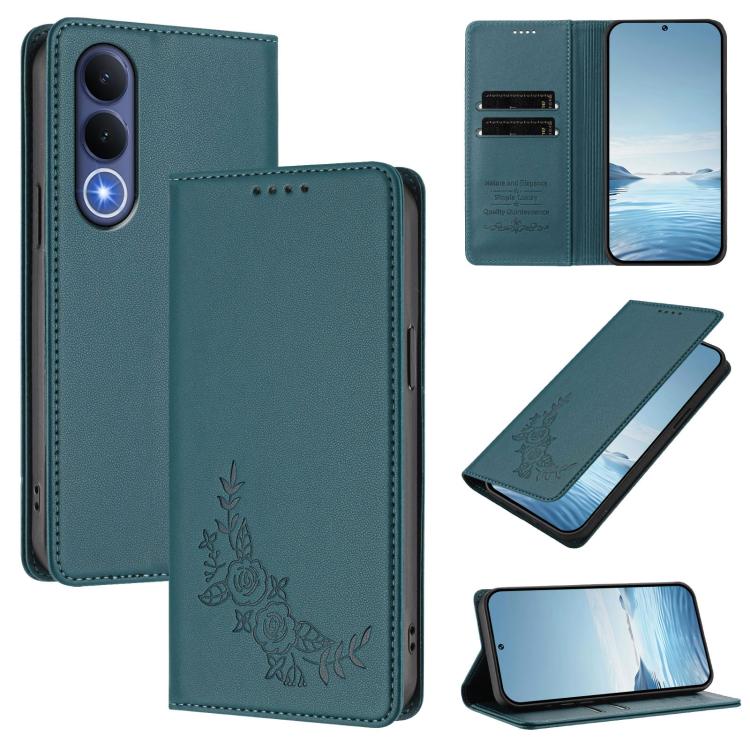 Peony Embossed Magnetic RFID Vegan Leather Phone Case, For vivo V70 FE, For vivo V70 5G / V70 Elite 5G Global