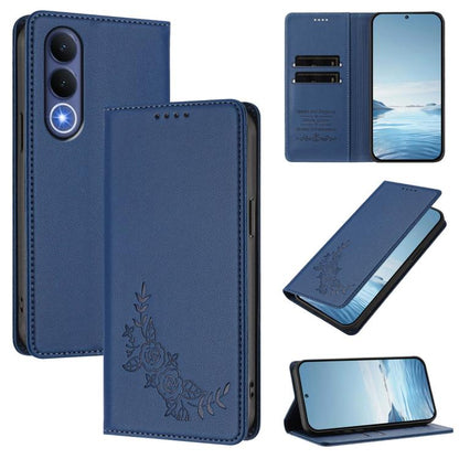 Peony Embossed Magnetic RFID Vegan Leather Phone Case, For vivo V70 FE, For vivo V70 5G / V70 Elite 5G Global