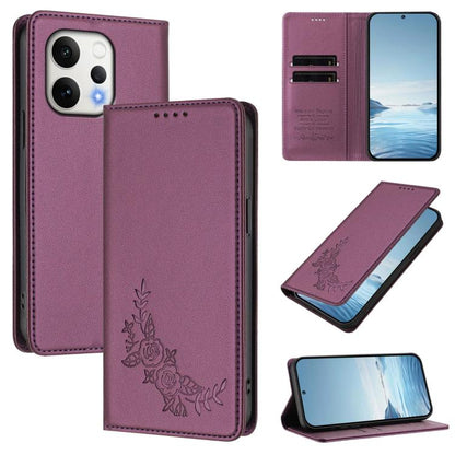 Peony Embossed Magnetic RFID Vegan Leather Phone Case, For vivo V70 FE, For vivo V70 5G / V70 Elite 5G Global