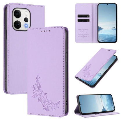 Peony Embossed Magnetic RFID Vegan Leather Phone Case, For vivo V70 FE, For vivo V70 5G / V70 Elite 5G Global