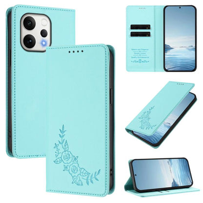Peony Embossed Magnetic RFID Vegan Leather Phone Case, For vivo V70 FE, For vivo V70 5G / V70 Elite 5G Global