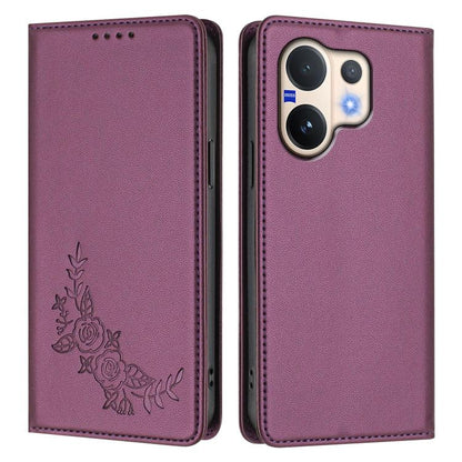 Peony Embossed Magnetic RFID Vegan Leather Phone Case, For vivo V60 5G / V60e 5G Global, For vivo Y31 5G Global / Y21d 4G