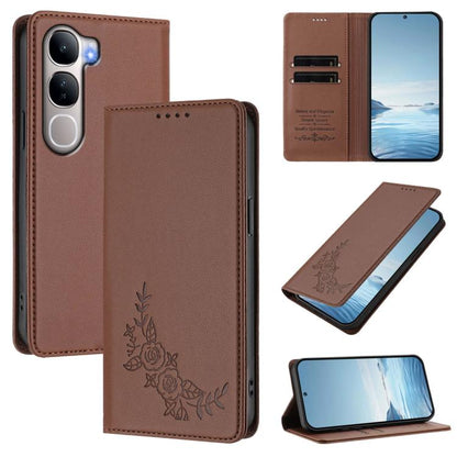 Peony Embossed Magnetic RFID Vegan Leather Phone Case, For vivo V60 5G / V60e 5G Global, For vivo Y31 5G Global / Y21d 4G