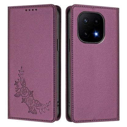 Peony Embossed Magnetic RFID Vegan Leather Phone Case, For vivo iQOO 15 5G, For vivo X300 Pro