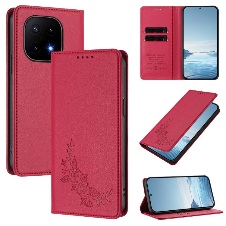 Peony Embossed Magnetic RFID Vegan Leather Phone Case, For vivo iQOO 15 5G, For vivo X300 Pro