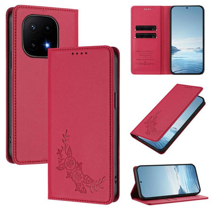 Peony Embossed Magnetic RFID Vegan Leather Phone Case, For vivo iQOO 15 5G, For vivo X300 Pro
