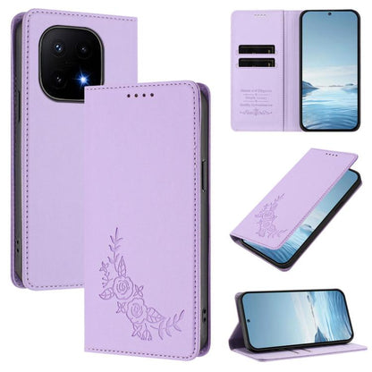 Peony Embossed Magnetic RFID Vegan Leather Phone Case, For vivo iQOO 15 5G, For vivo X300 Pro