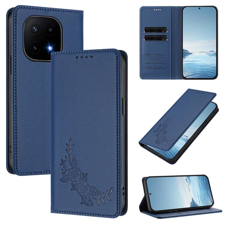 Peony Embossed Magnetic RFID Vegan Leather Phone Case, For vivo iQOO 15 5G, For vivo X300 Pro