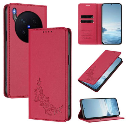 Peony Embossed Magnetic RFID Vegan Leather Phone Case, For vivo iQOO 15 5G, For vivo X300 Pro