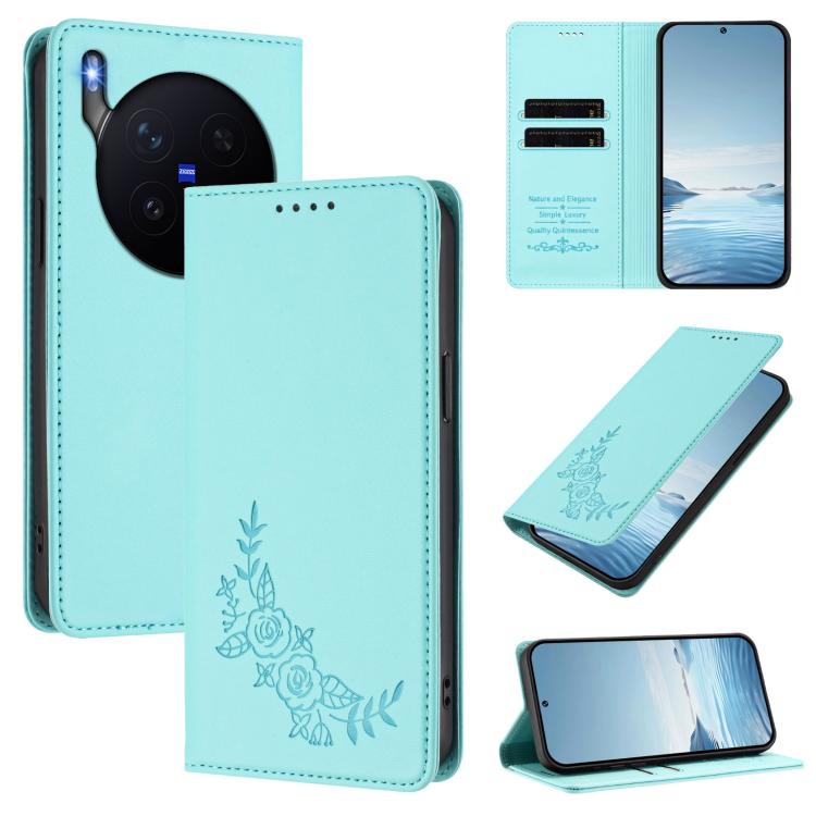 Peony Embossed Magnetic RFID Vegan Leather Phone Case, For vivo iQOO 15 5G, For vivo X300 Pro