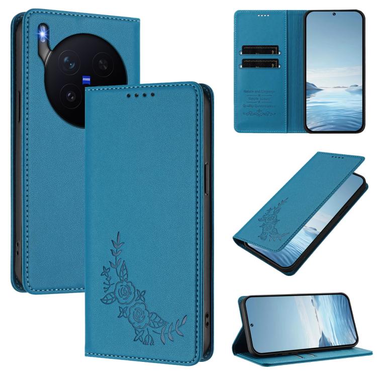 Peony Embossed Magnetic RFID Vegan Leather Phone Case, For vivo iQOO 15 5G, For vivo X300 Pro