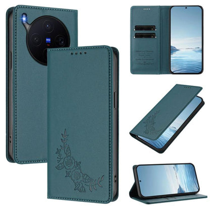 Peony Embossed Magnetic RFID Vegan Leather Phone Case, For vivo X300, For vivo V60 Lite 5G Global
