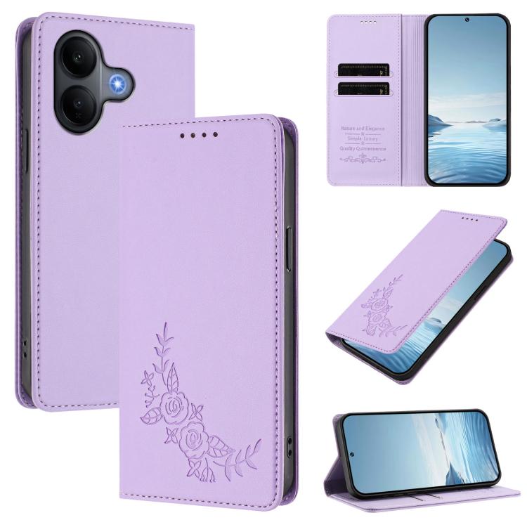Peony Embossed Magnetic RFID Vegan Leather Phone Case, For vivo X300, For vivo V60 Lite 5G Global