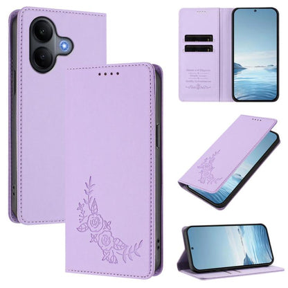 Peony Embossed Magnetic RFID Vegan Leather Phone Case, For vivo X300, For vivo V60 Lite 5G Global
