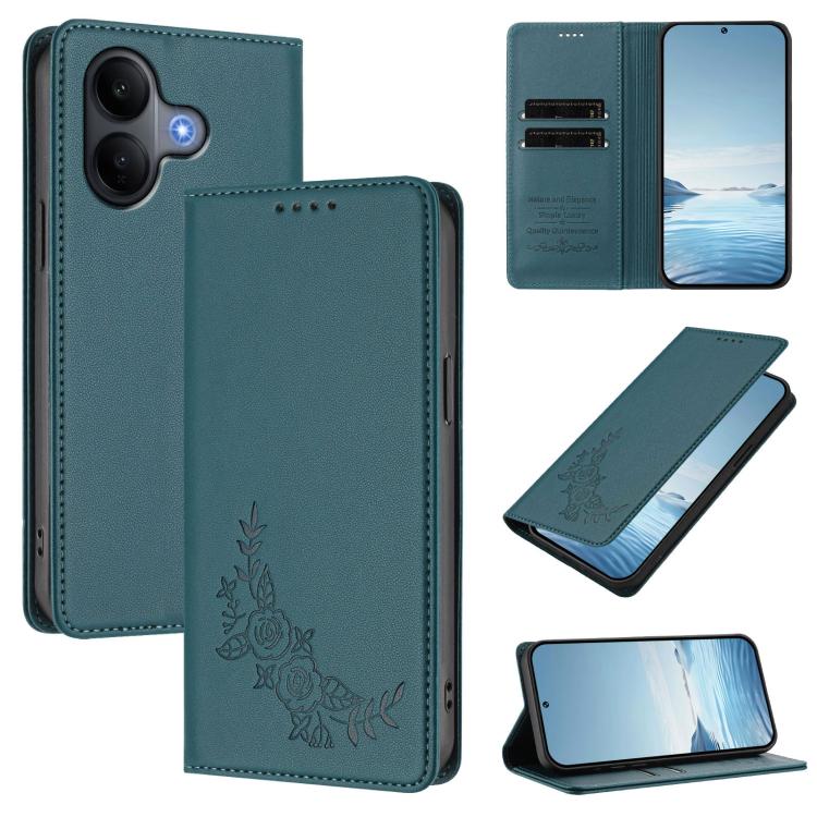 Peony Embossed Magnetic RFID Vegan Leather Phone Case, For vivo X300, For vivo V60 Lite 5G Global