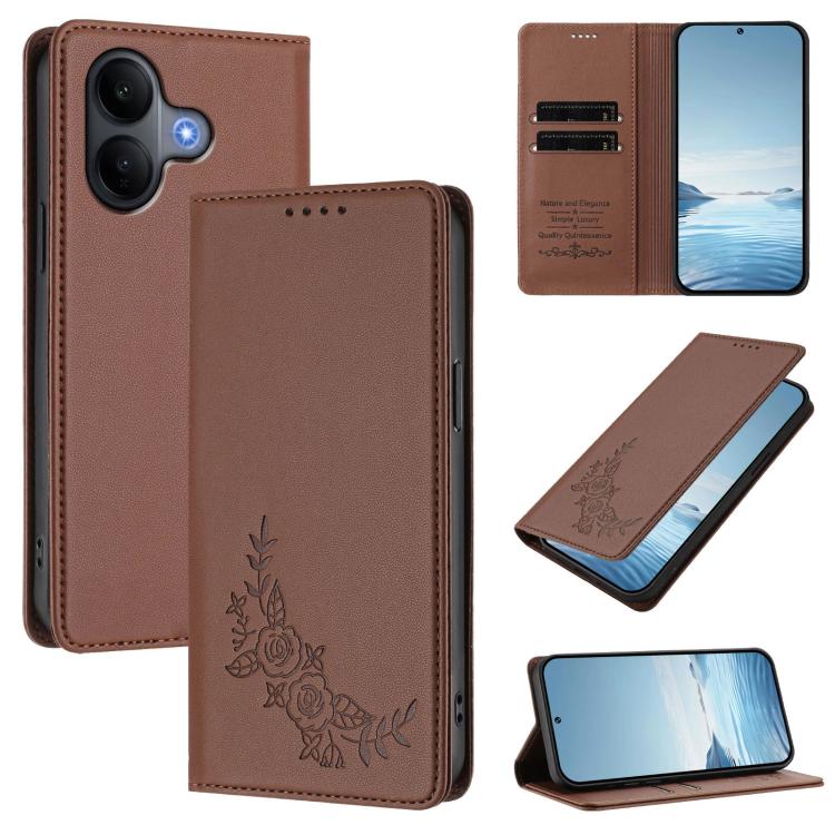 Peony Embossed Magnetic RFID Vegan Leather Phone Case, For vivo X300, For vivo V60 Lite 5G Global