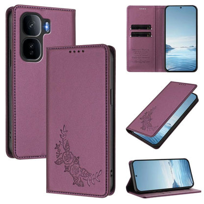 Peony Embossed Magnetic RFID Vegan Leather Phone Case, For vivo iQOO Neo10 Pro+, For vivo Y400 5G / 4G