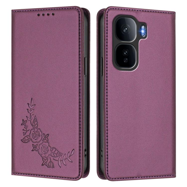 Peony Embossed Magnetic RFID Vegan Leather Phone Case, For vivo iQOO Neo10 Pro+, For vivo Y400 5G / 4G