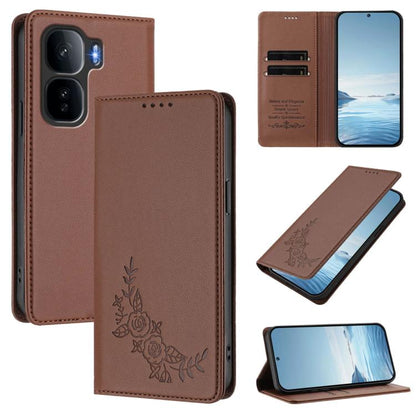 Peony Embossed Magnetic RFID Vegan Leather Phone Case, For vivo iQOO Neo10 Pro+, For vivo Y400 5G / 4G