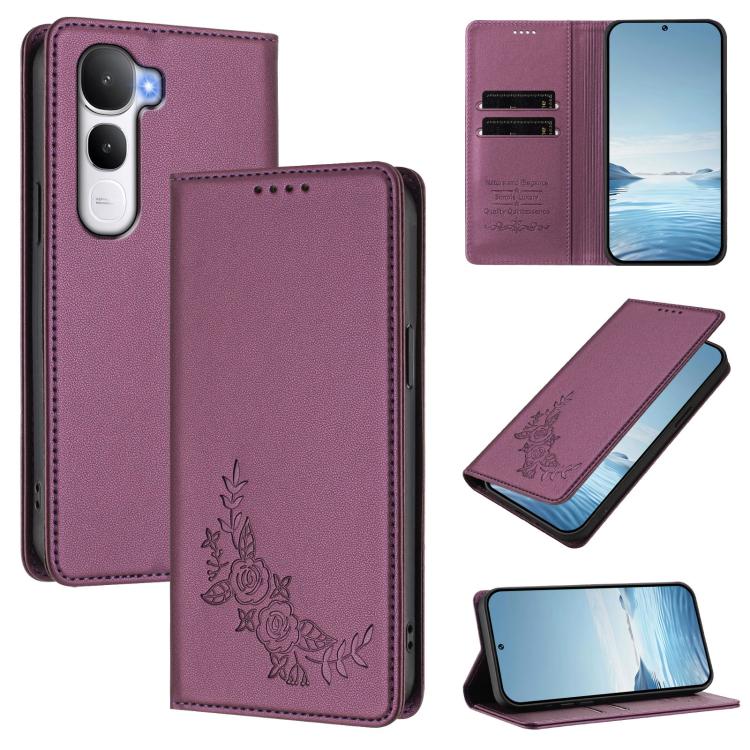 Peony Embossed Magnetic RFID Vegan Leather Phone Case, For vivo iQOO Neo10 Pro+, For vivo Y400 5G / 4G
