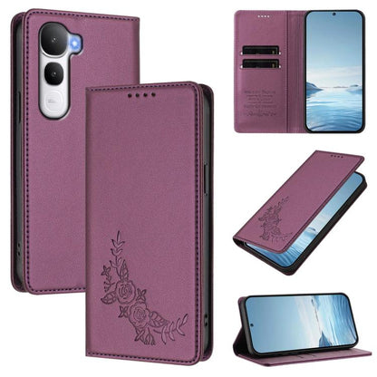 Peony Embossed Magnetic RFID Vegan Leather Phone Case, For vivo iQOO Neo10 Pro+, For vivo Y400 5G / 4G