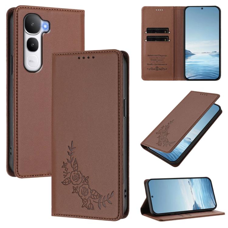 Peony Embossed Magnetic RFID Vegan Leather Phone Case, For vivo iQOO Neo10 Pro+, For vivo Y400 5G / 4G