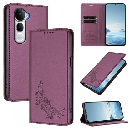Peony Embossed Magnetic RFID Vegan Leather Phone Case, For vivo Y29s 5G Global / Y19 5G India, For vivo Y400 Pro 5G