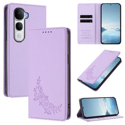Peony Embossed Magnetic RFID Vegan Leather Phone Case, For vivo Y29s 5G Global / Y19 5G India, For vivo Y400 Pro 5G
