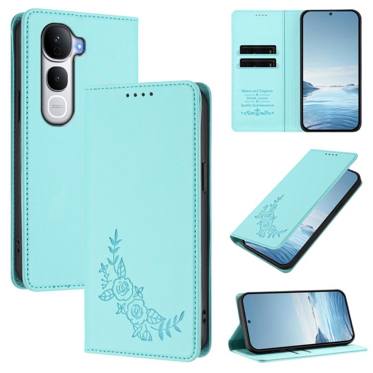 Peony Embossed Magnetic RFID Vegan Leather Phone Case, For vivo Y29s 5G Global / Y19 5G India, For vivo Y400 Pro 5G