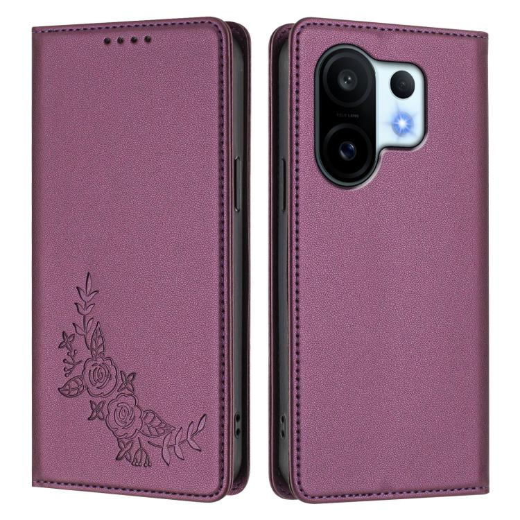 Peony Embossed Magnetic RFID Vegan Leather Phone Case, For vivo X200 FE, For vivo X200s 5G