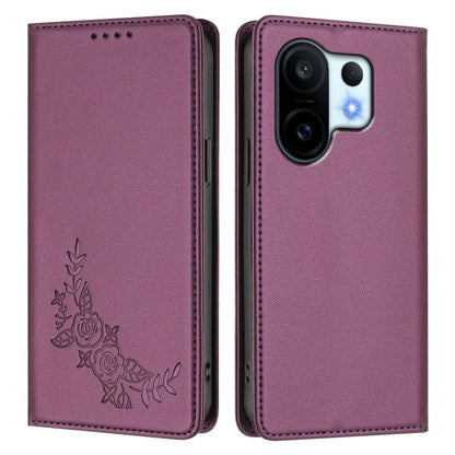 Peony Embossed Magnetic RFID Vegan Leather Phone Case, For vivo X200 FE, For vivo X200s 5G