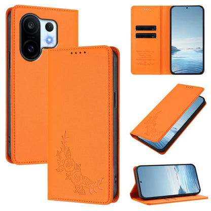Peony Embossed Magnetic RFID Vegan Leather Phone Case, For vivo X200 FE, For vivo X200s 5G