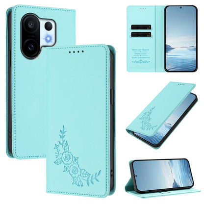 Peony Embossed Magnetic RFID Vegan Leather Phone Case, For vivo X200 FE, For vivo X200s 5G